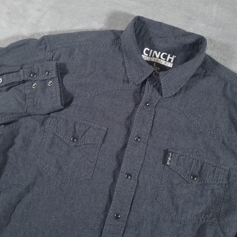 Cinch Shirt Mens L Charcoal Modern Fit Western Pearl Snap Button Up Long Sleeve